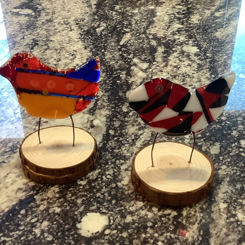 Handcrafted Fused Glass Bird Figurines-set of 2